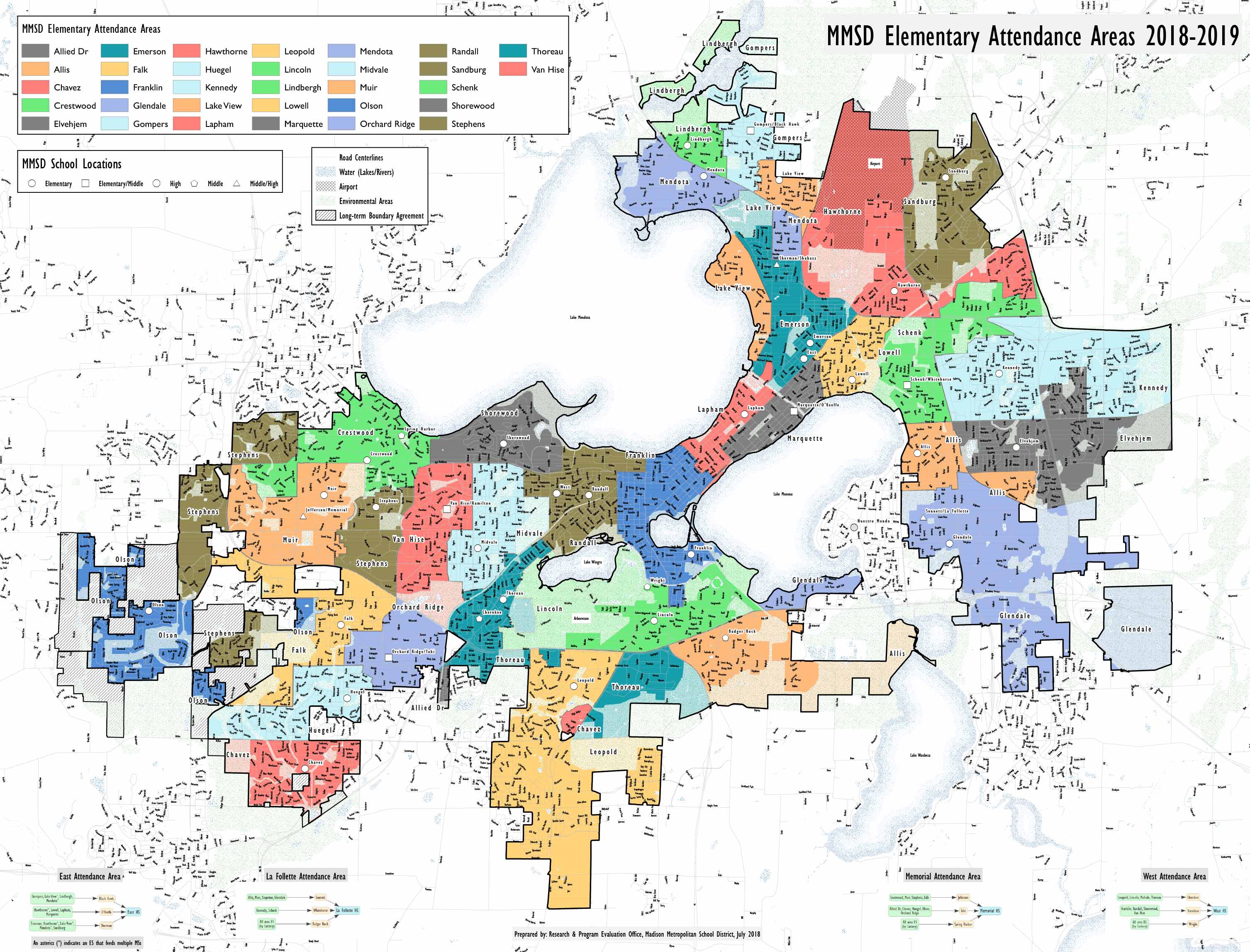 Map of MMSD Elementary Attendance Areas 2018-2019